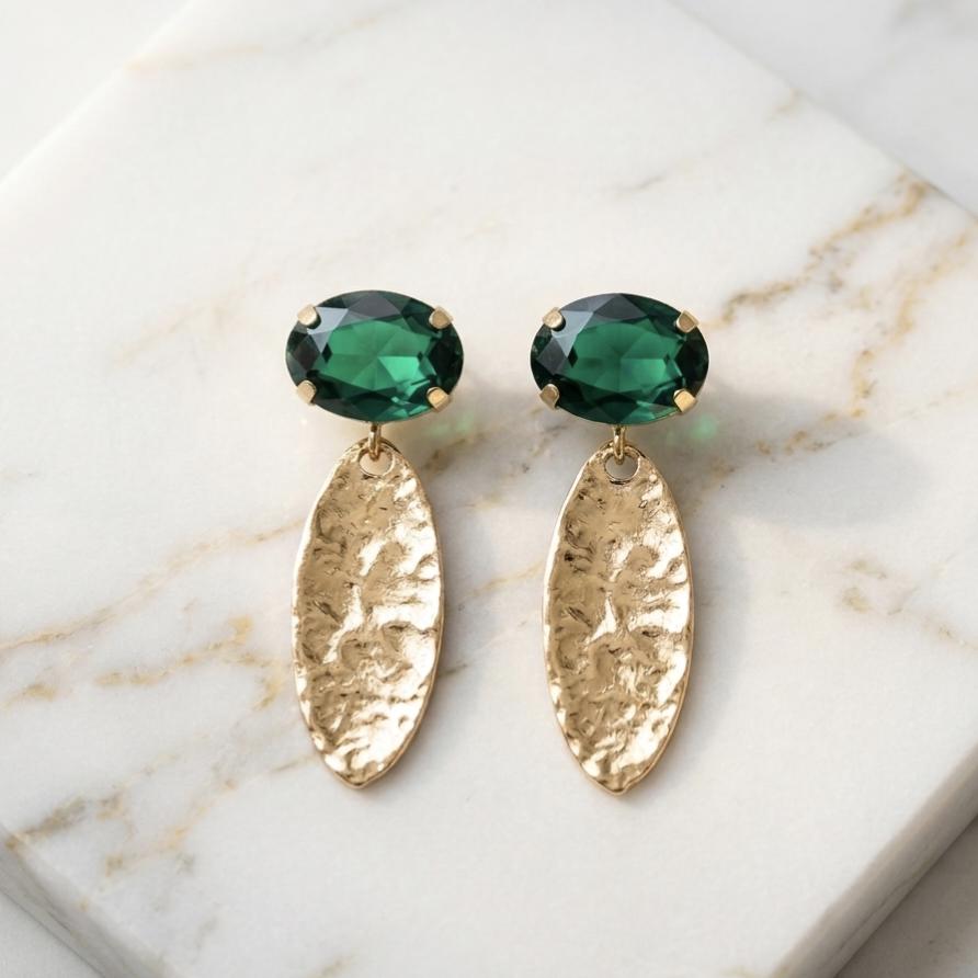 Anti Tarnish Green Statement Drop Earrings With Ring -jewellery for Women