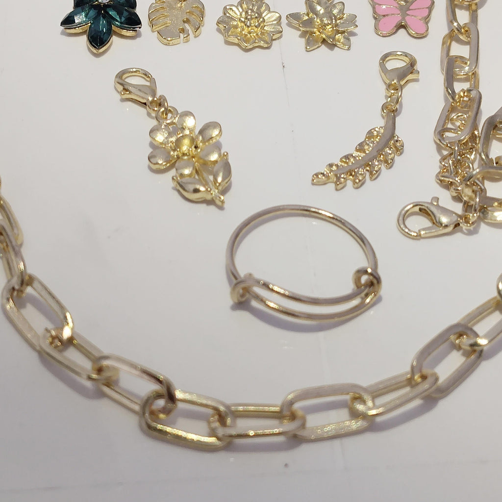 Gold Charm combo Jewelry Set | Paperclip Chain Necklace, Bracelet,Earrings,Ring Combo