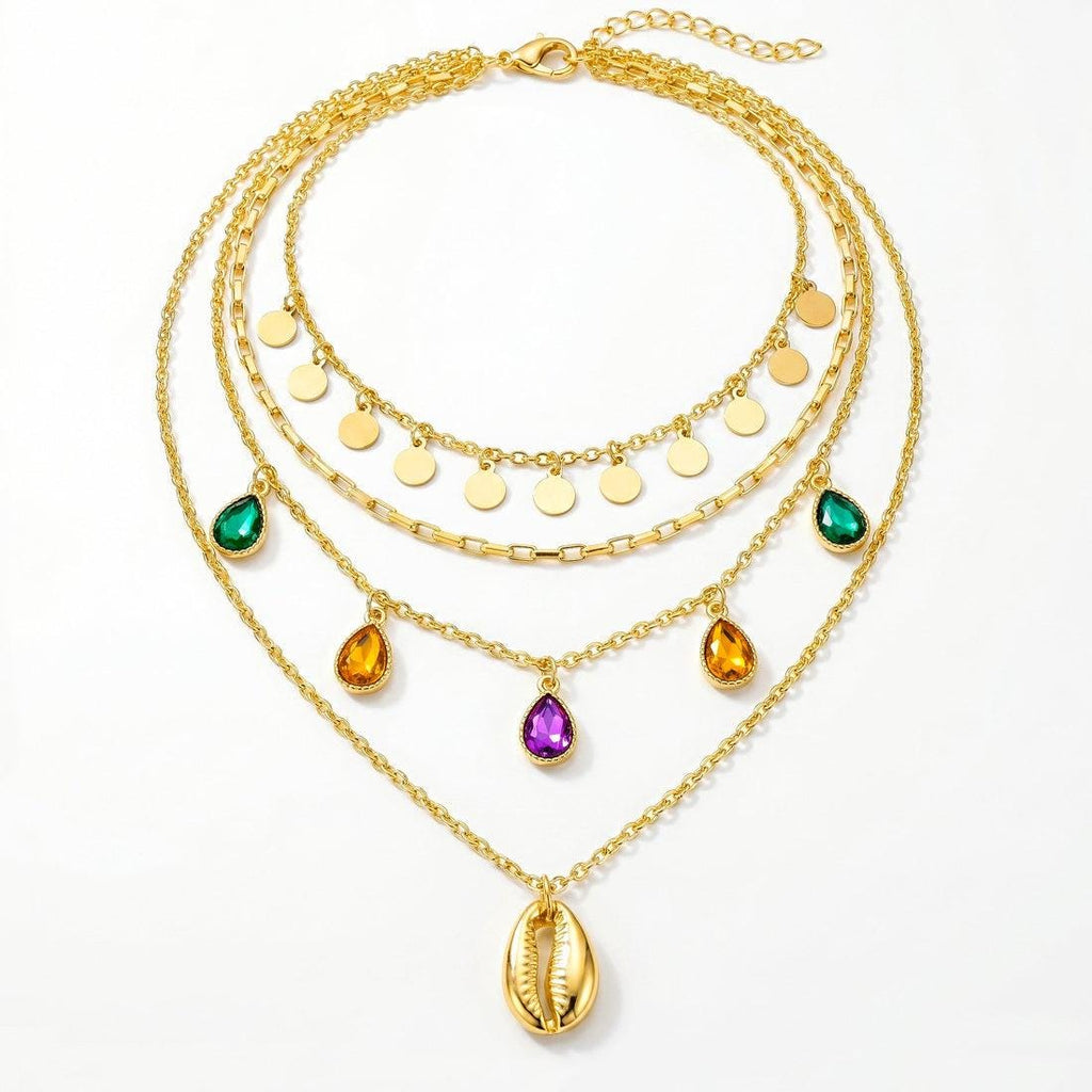 Gold Layered Necklace Stainless Steel Multicolor Crystal,Dainty Everyday Jewelry,Gift for Her