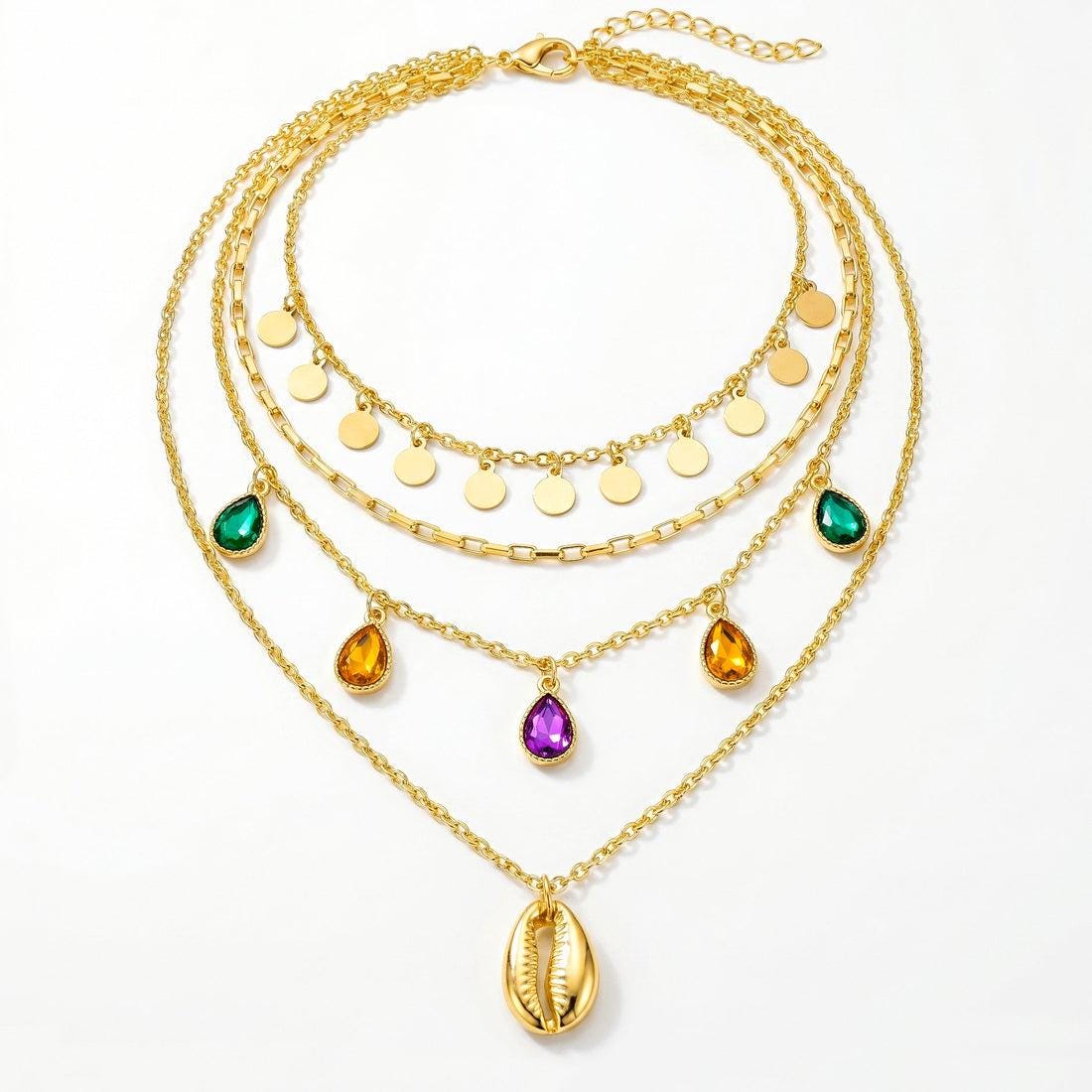 Gold Layered Necklace Stainless Steel Multicolor Crystal,Dainty Everyday Jewelry,Gift for Her