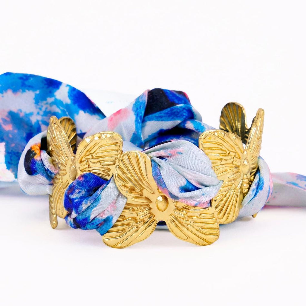 Gold Butterfly Scarf Bracelet, Silk-Style Band,Adjustable Jewelry,Minimalist Gift for Her
