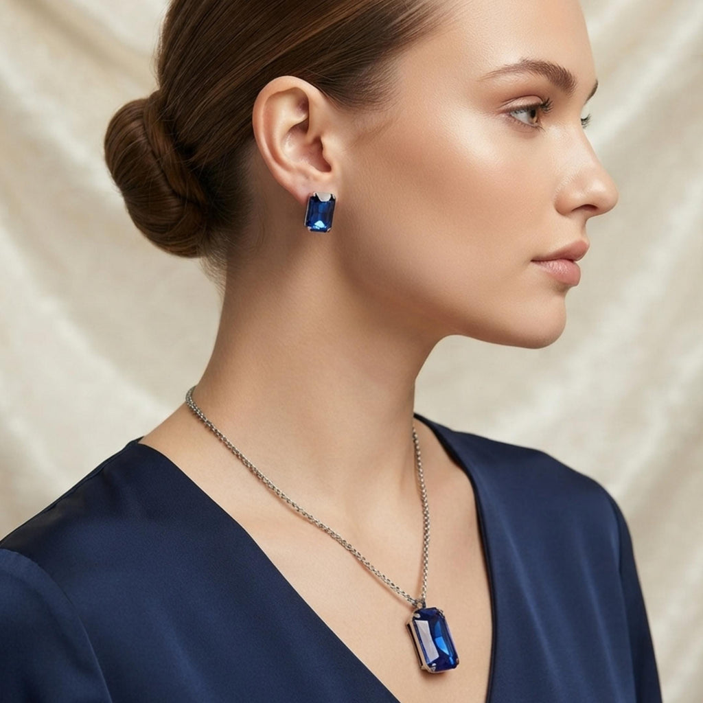 Royal Blue Sapphire  Necklace & Earrings Set for Women | Elegant Party Wear Jewelery