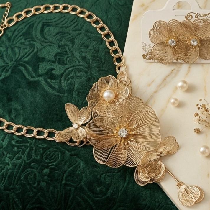 Anti-Tarnish Statement Necklace with Earrings Set | Lightweight Jewellery for women