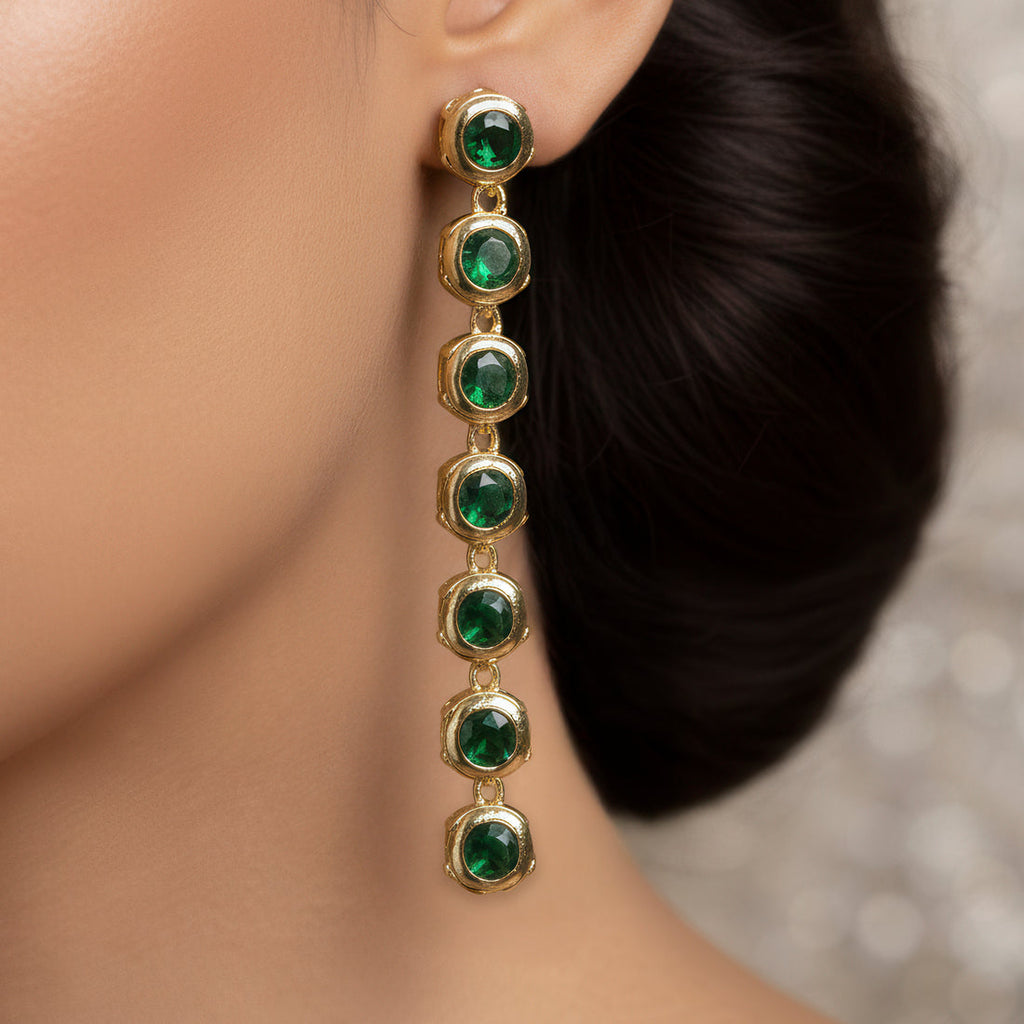 Emerald Green Stone Gold-Tone Necklace &amp; Earrings Se
