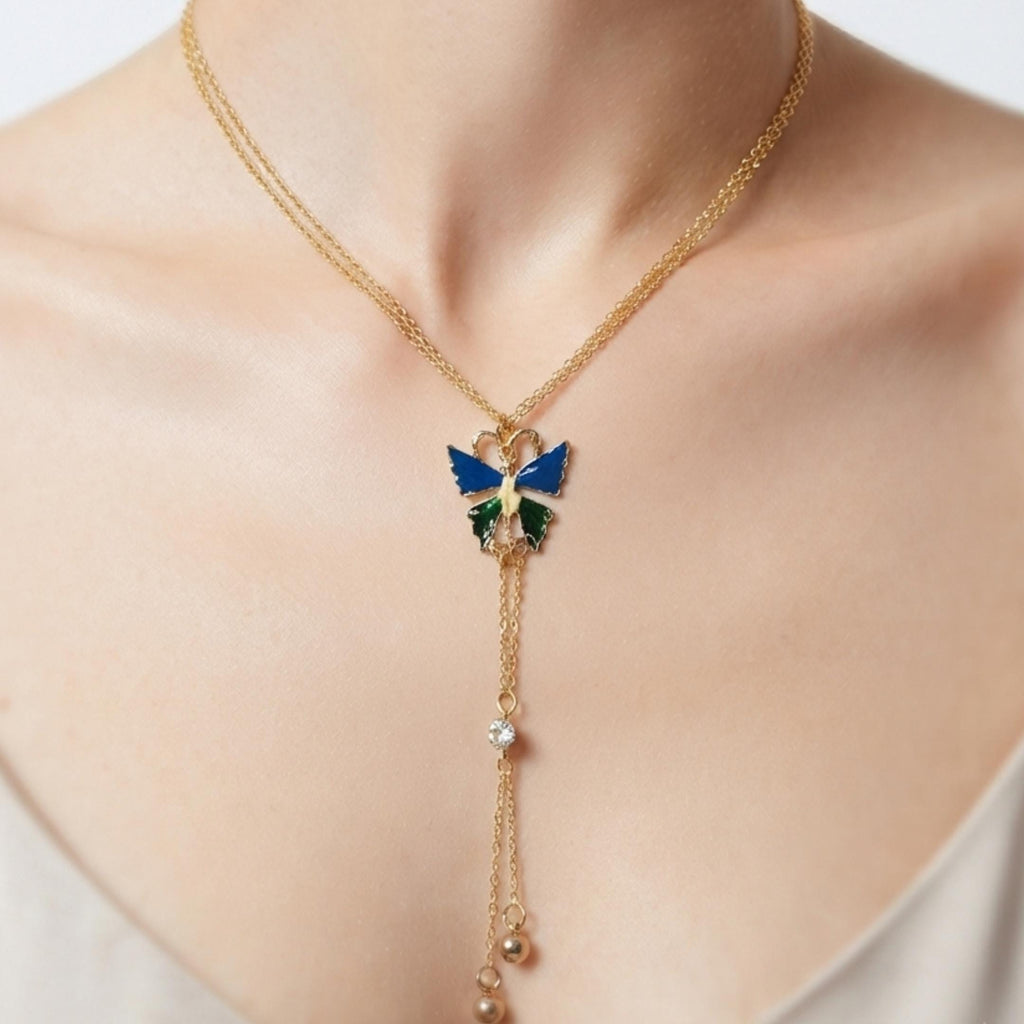 Gold plated Butterfly Anti-tarnish Necklace Set with Earrings for women