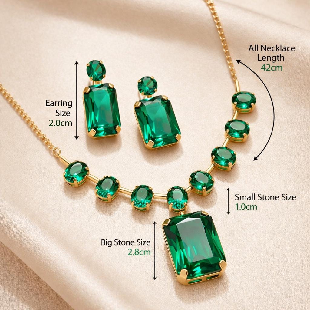 Anti-Tarnish Emerald Green Stone Necklace with  Earring Set | Gold Plated,Jewelry for women