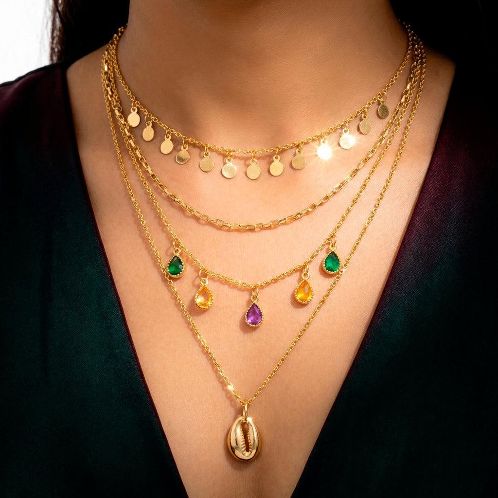 Gold Layered Necklace Stainless Steel Multicolor Crystal,Dainty Everyday Jewelry,Gift for Her