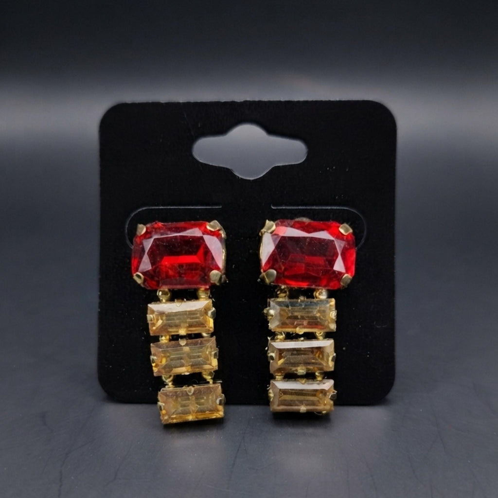 Anti Tarnish Ruby Red Statement Necklace Earrings Set For women