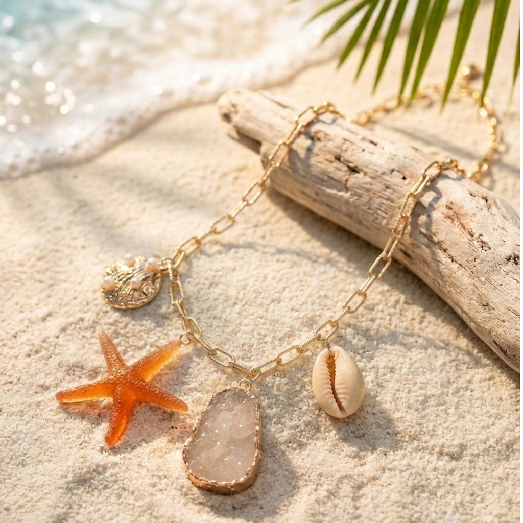 Beach Charm Necklace for Women|Gold Starfish Pendant Necklace