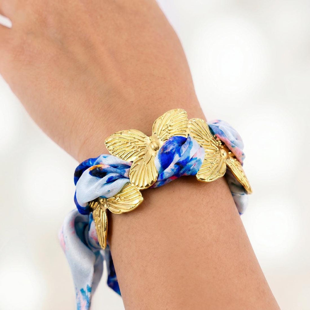 Gold Butterfly Scarf Bracelet, Silk-Style Band,Adjustable Jewelry,Minimalist Gift for Her