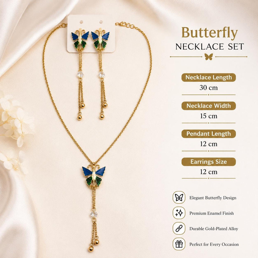 Gold plated Butterfly Anti-tarnish Necklace Set with Earrings for women