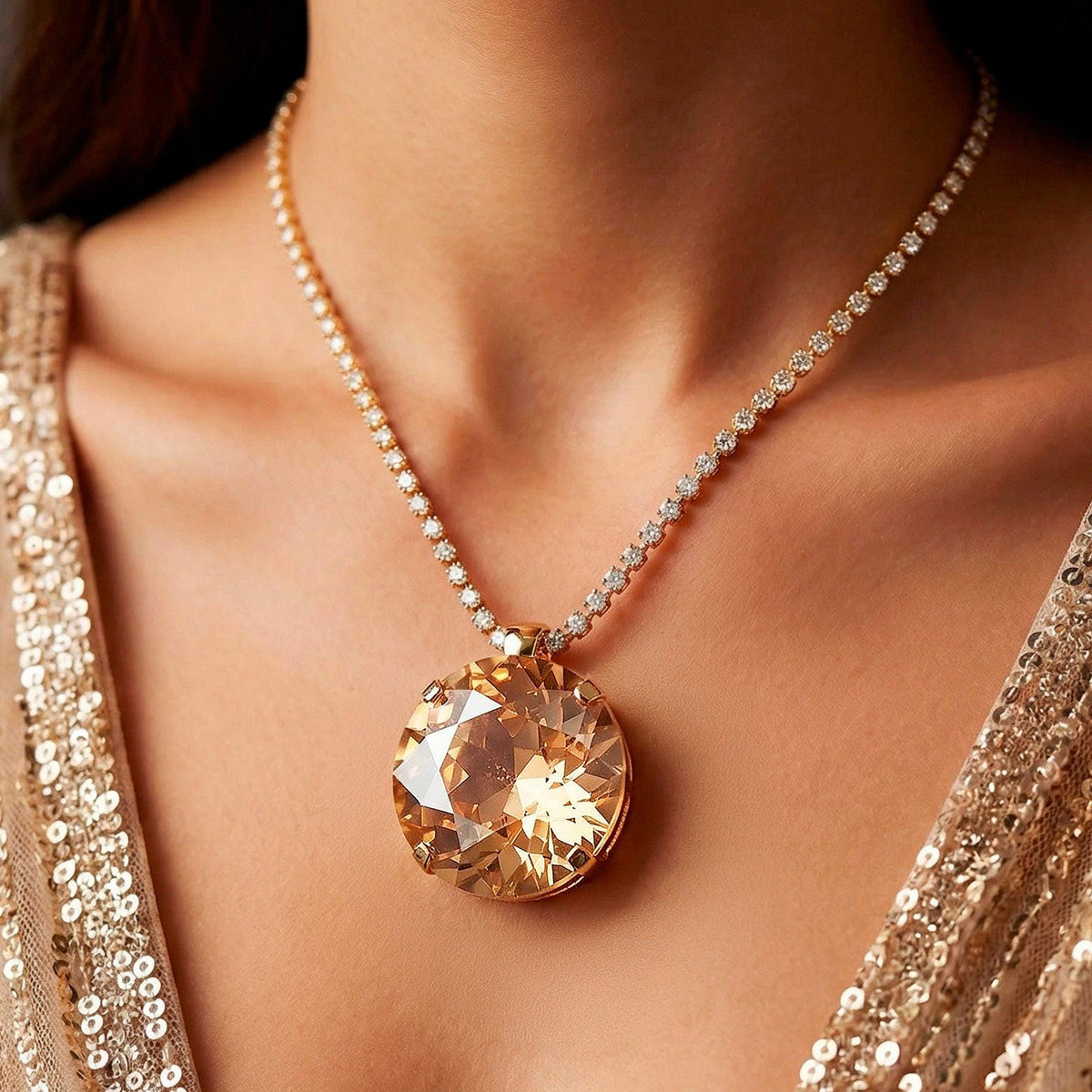 Gold Plated Brown Pendant Necklace with Earrings| Anti-Tarnish, Skin-Safe Chain