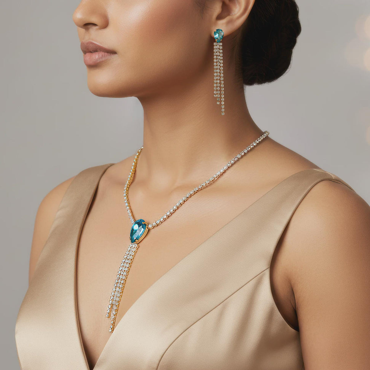 Anti-Tarnish Rhinestone Necklace and Earrings Set | Statement Jewelry for Women