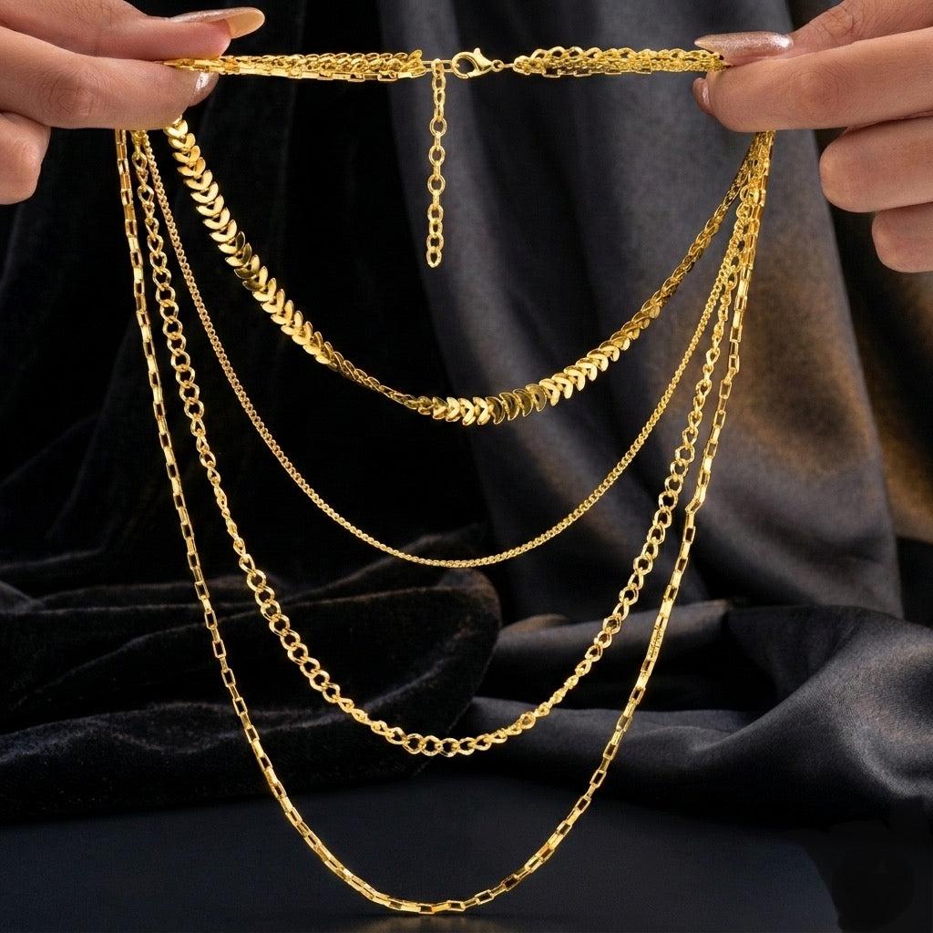 Gold Plated Layered Necklace |  Anti Tarnish chain Jewelery for Gift