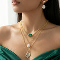 Gold Plated Layered Necklace Set with Earrings for women