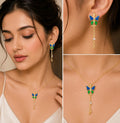 Gold plated Butterfly Anti-tarnish Necklace Set with Earrings for women