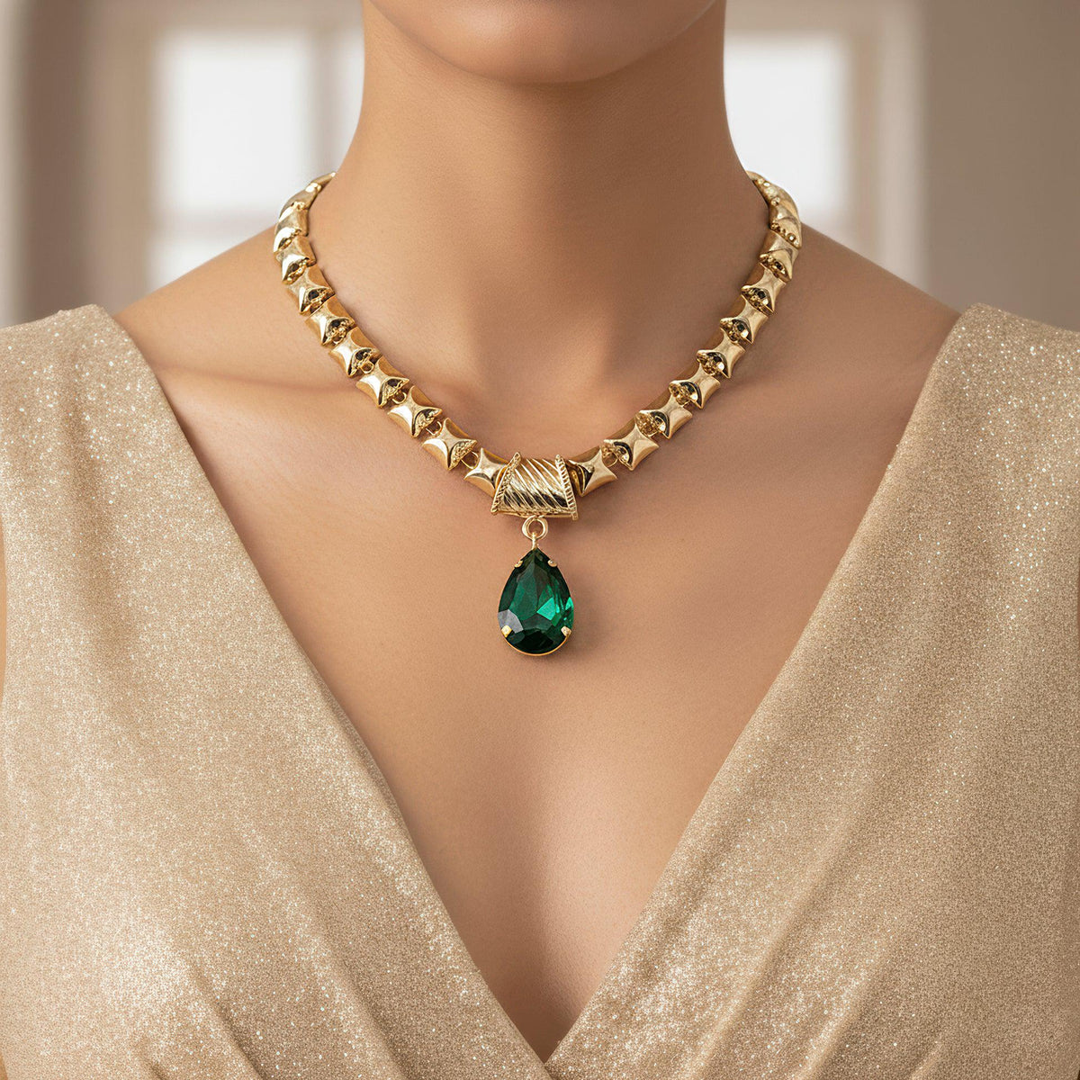 Green Necklace with Earrings Anti-Tarnish-jewellery set for women