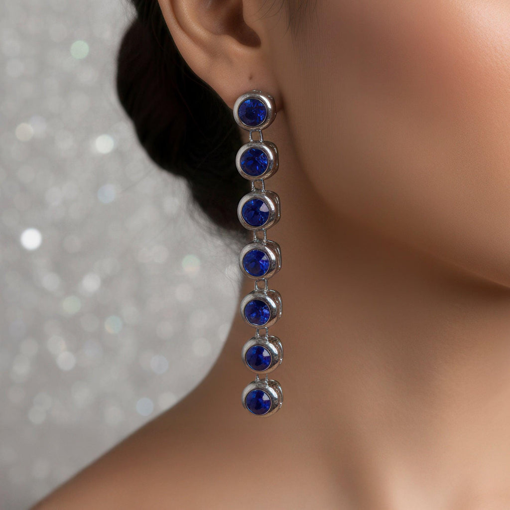 Blue Diamond Tennis Necklace and Earrings Set for women Silver-Tone Bridal Jewelry
