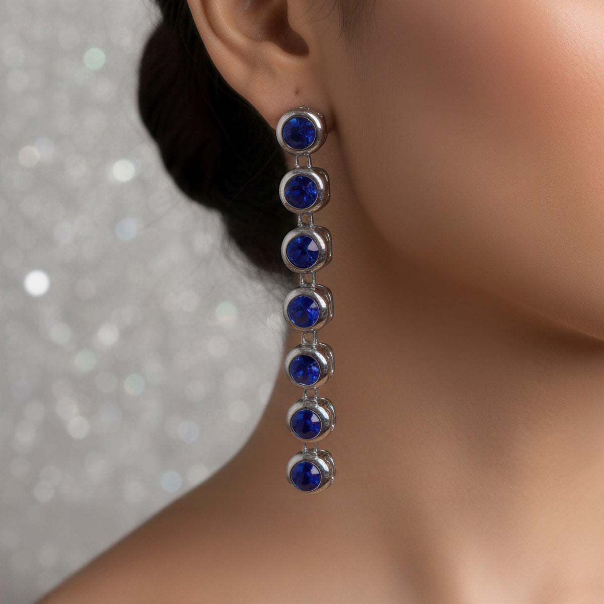 Blue Diamond Tennis Necklace and Earrings Set for women Silver-Tone Bridal Jewelry
