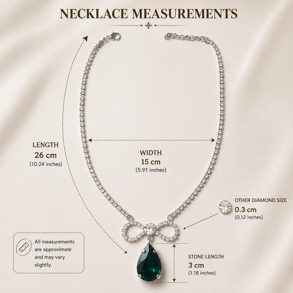 Pear Drop Bow Pendant Necklace | Anti Tarnish Silver-Tone CZ Crystal Necklace