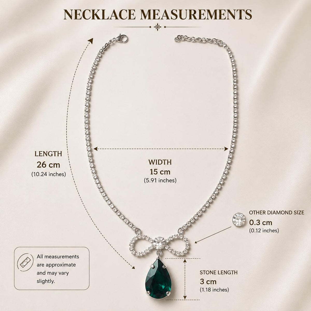 Pear Drop Bow Pendant Necklace | Anti Tarnish Silver-Tone CZ Crystal Necklace