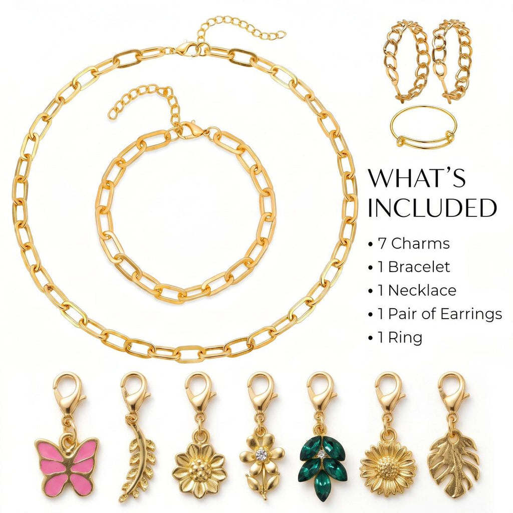 Gold Charm combo Jewelry Set | Paperclip Chain Necklace, Bracelet,Earrings,Ring Combo