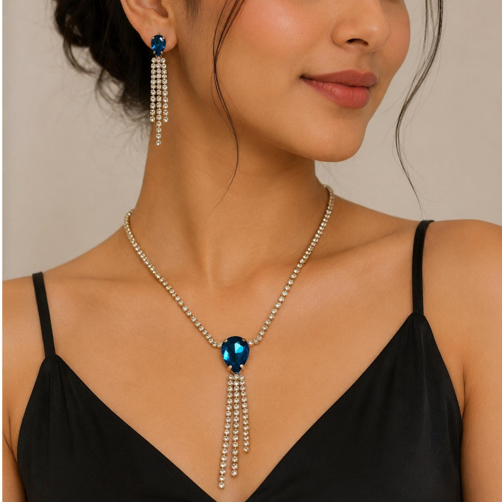 Anti-Tarnish Rhinestone Necklace and Earrings Set | Statement Jewelry for Women