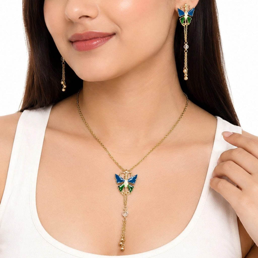 Gold plated Butterfly Anti-tarnish Necklace Set with Earrings for women