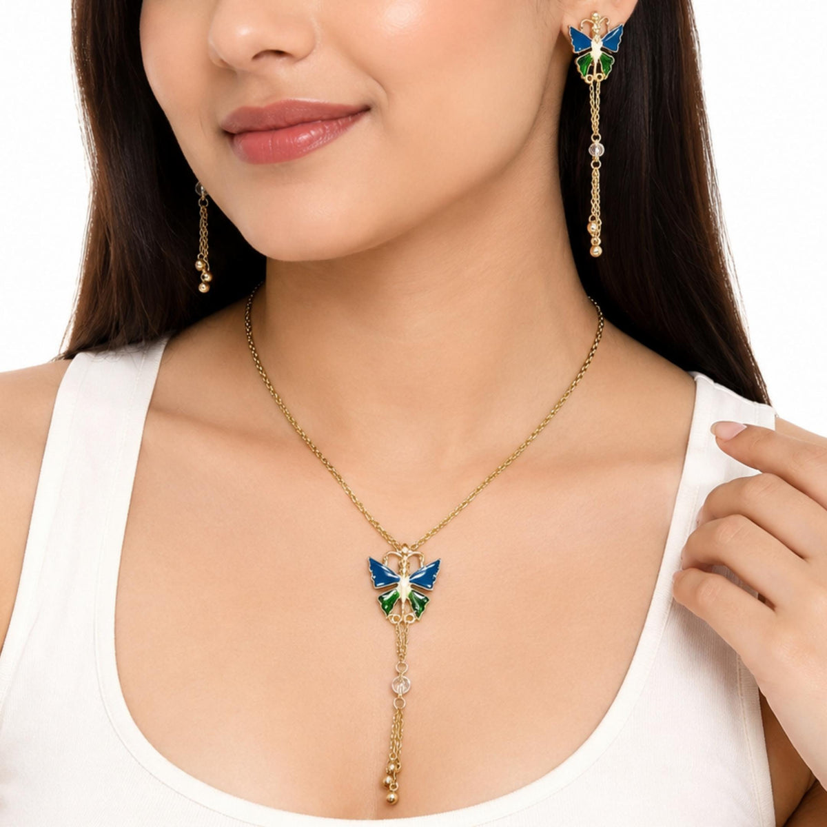 Gold plated Butterfly Anti-tarnish Necklace Set with Earrings for women