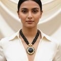 Black Beaded Layered Pendant Necklace for Women,Gift for her