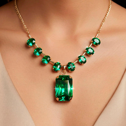 Anti-Tarnish Emerald Green Stone Necklace with  Earring Set | Gold Plated,Jewelry for women