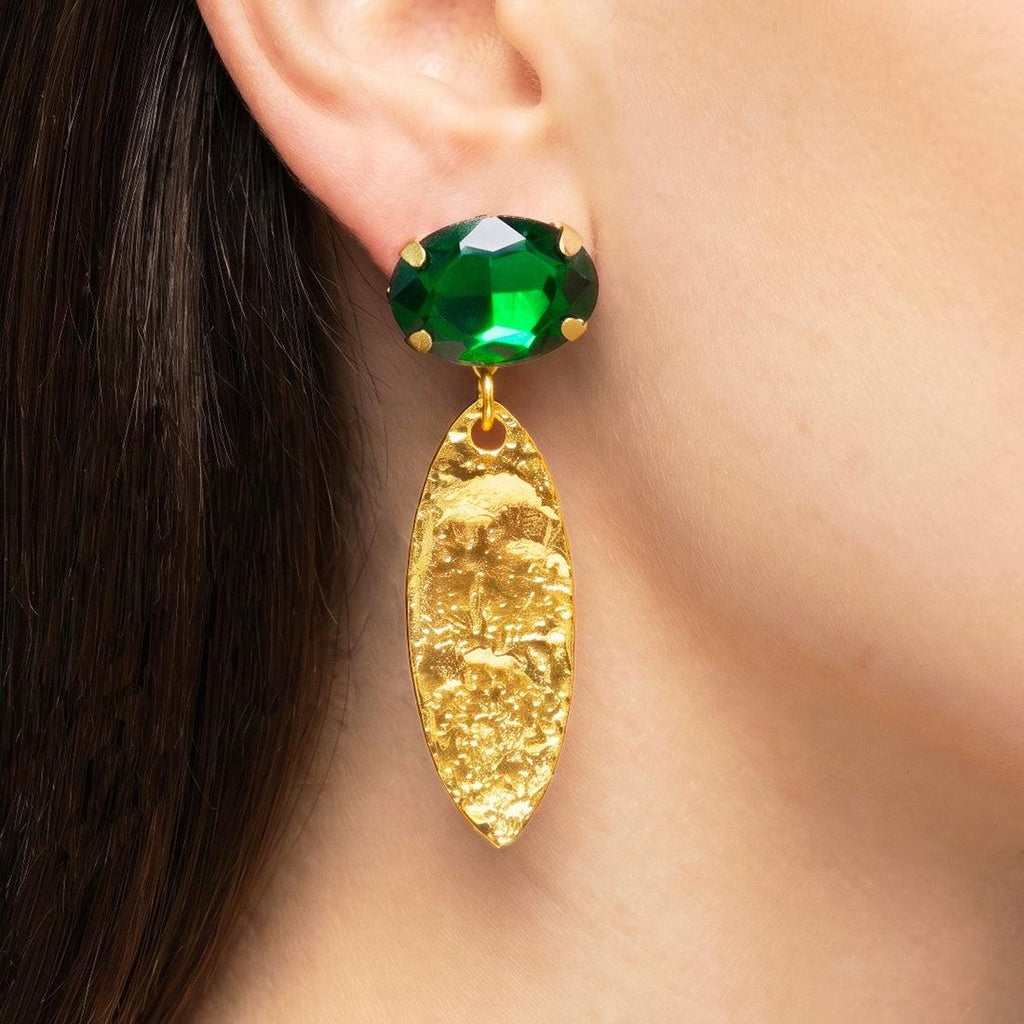 Anti Tarnish Green Statement Drop Earrings With Ring -jewellery for Women