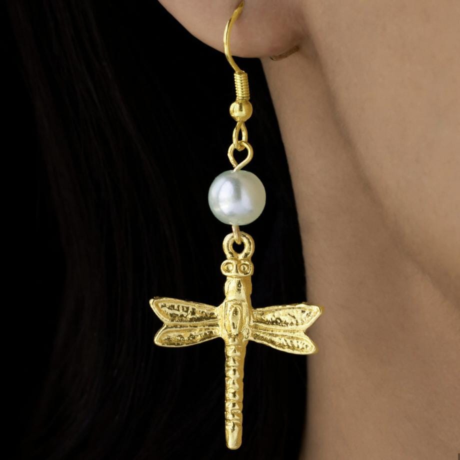 Dragonfly Chain Necklace Set for women|Layered Green Pearl Jewelry