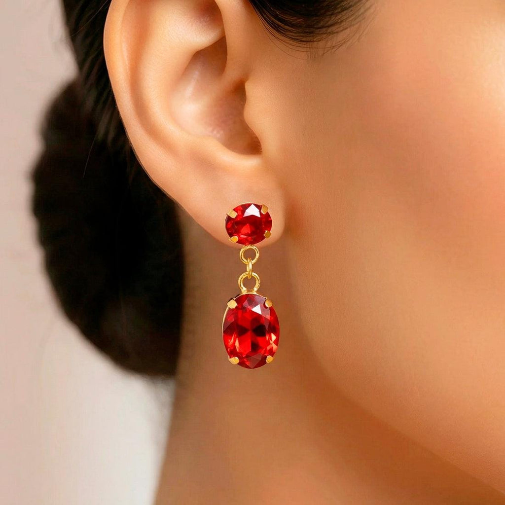 Ruby Red Crystal Pendant Necklaceand Earring Set | Gold Plated jewellery for Women