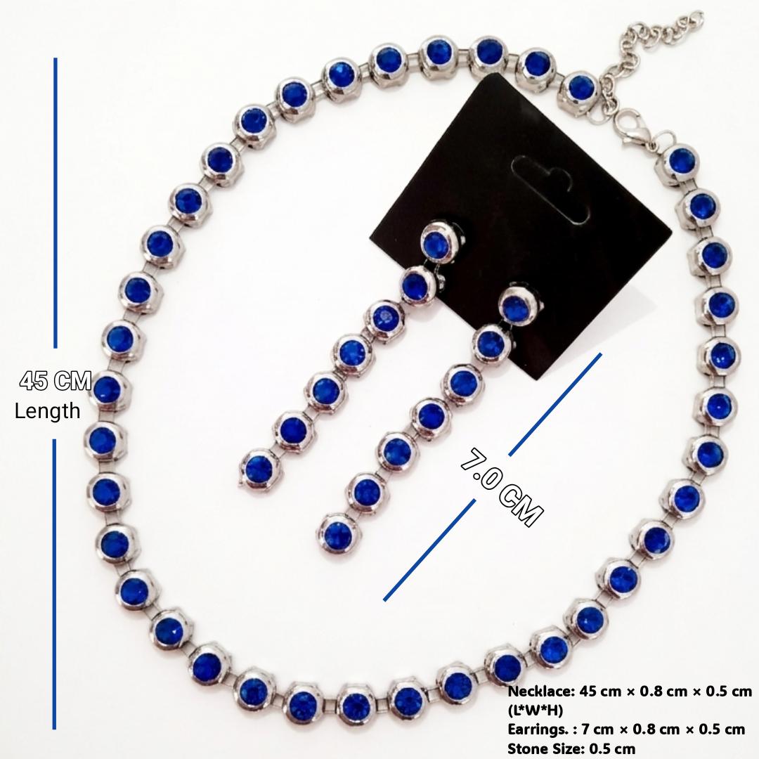 Blue Diamond Tennis Necklace and Earrings Set for women Silver-Tone Bridal Jewelry