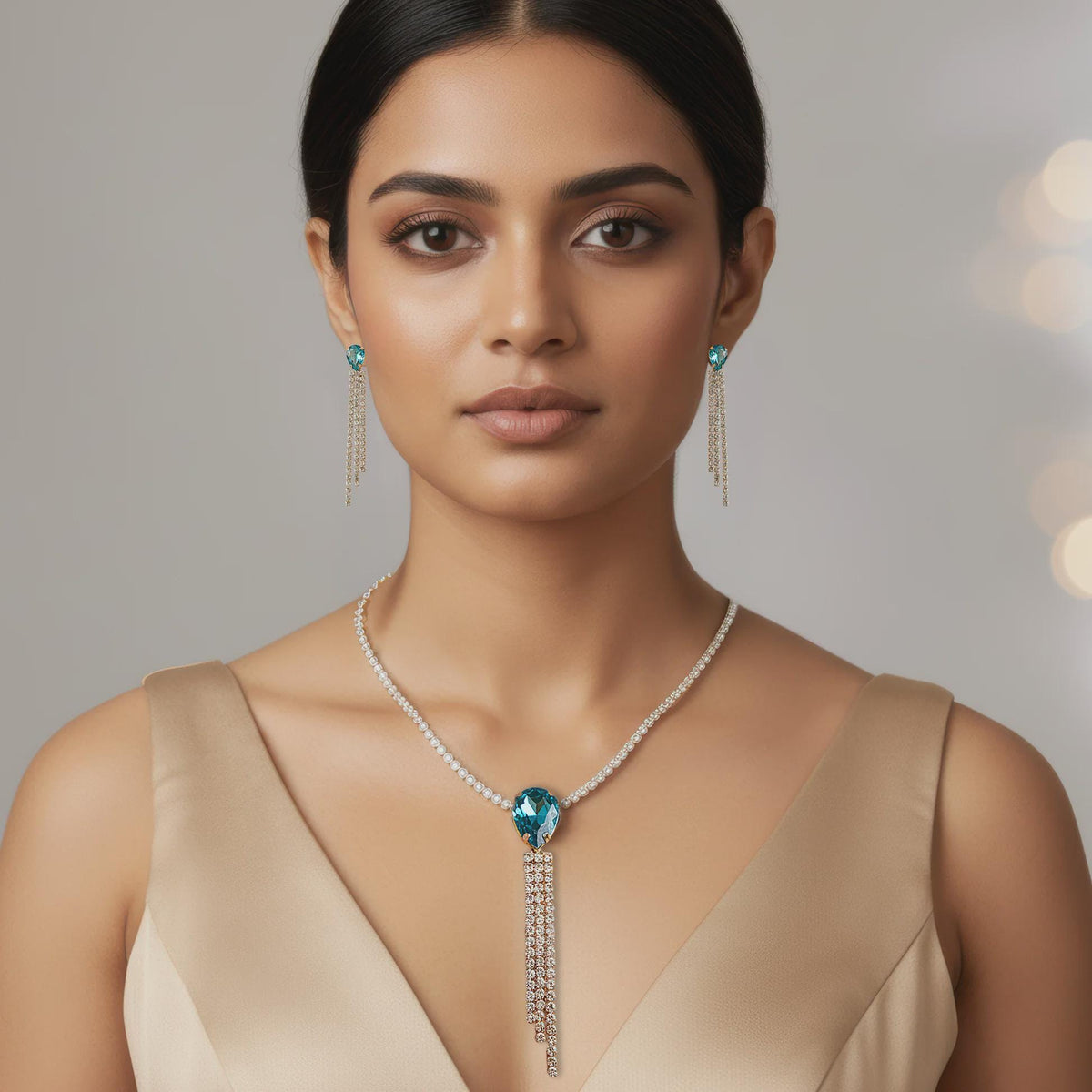 Anti-Tarnish Rhinestone Necklace and Earrings Set | Statement Jewelry for Women
