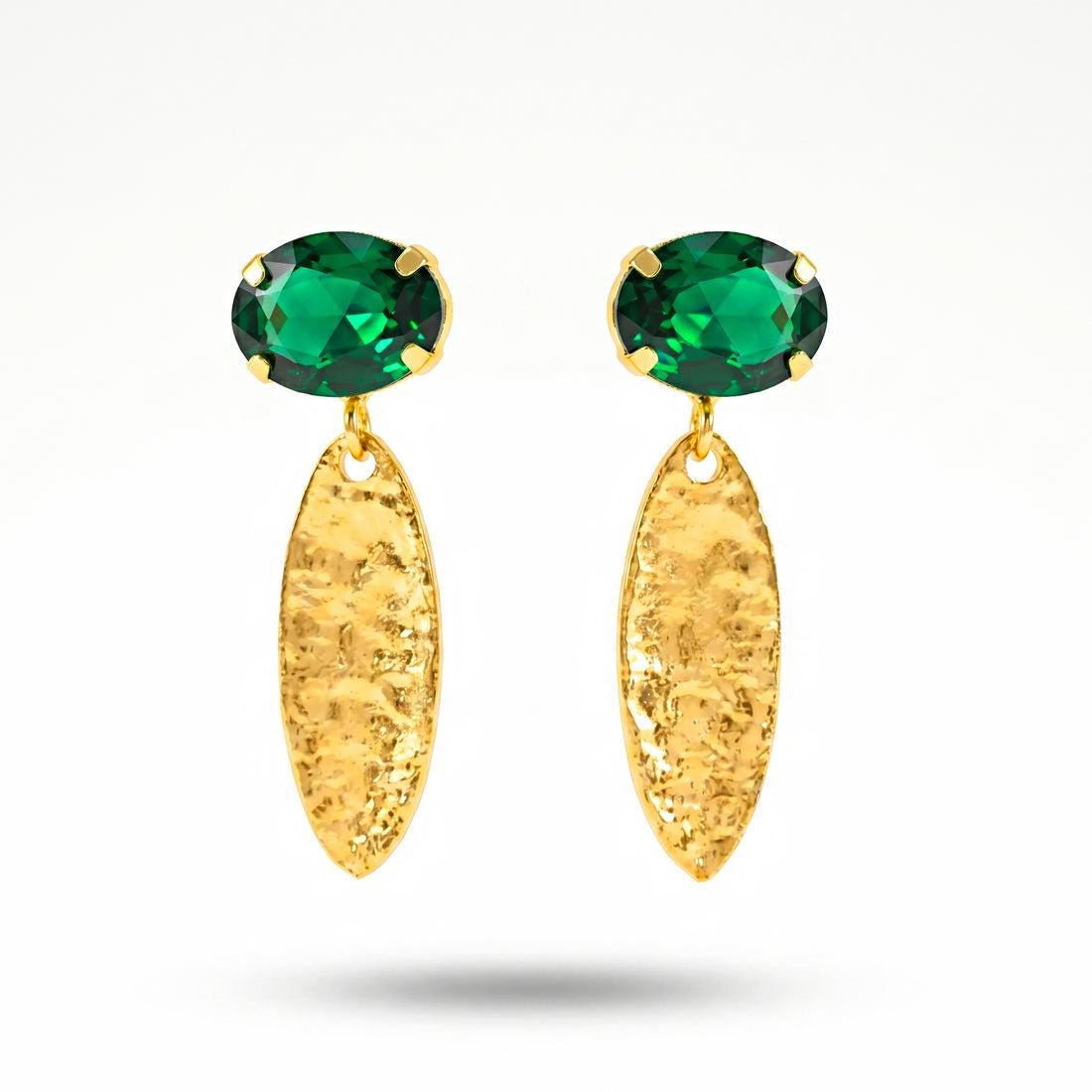 Anti Tarnish Green Statement Drop Earrings With Ring -jewellery for Women