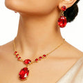 Ruby Red Crystal Pendant Necklaceand Earring Set | Gold Plated jewellery for Women