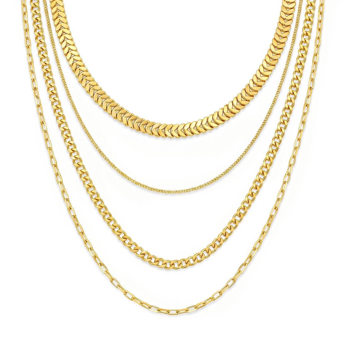 Gold Plated Layered Necklace |  Anti Tarnish chain Jewelery for Gift