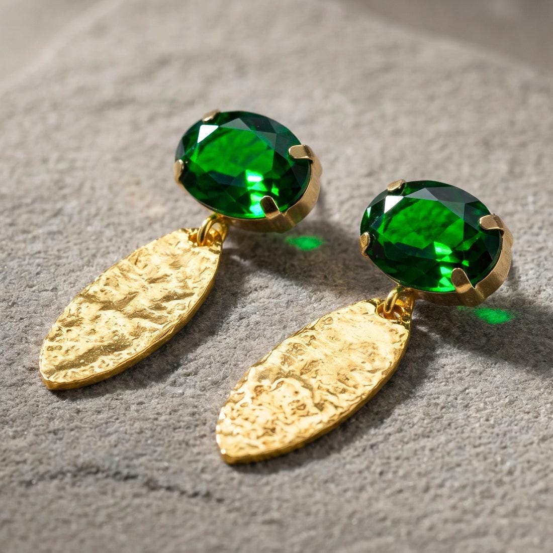 Anti Tarnish Green Statement Drop Earrings With Ring -jewellery for Women