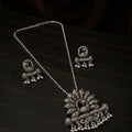 Antique Silver Peacock Pendant Necklace Set with Matching Earrings | Traditional Oxidised Jewellery Set for Women