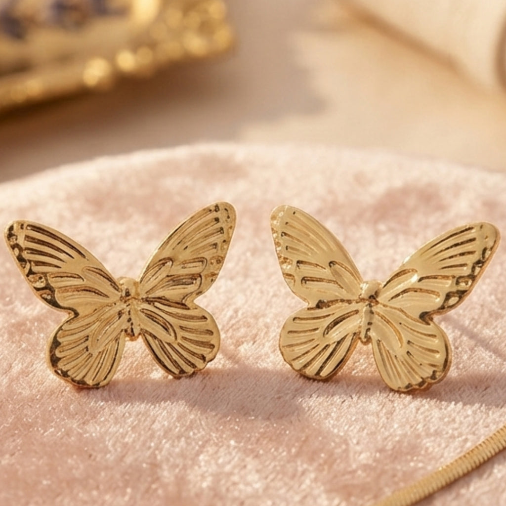 Gold plated Butterfly Jewelry Set, Necklace, Earrings, Bracelet, Ring (Matching Set