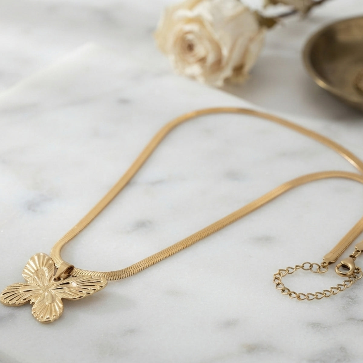 Gold plated Butterfly Jewelry Set, Necklace, Earrings, Bracelet, Ring (Matching Set