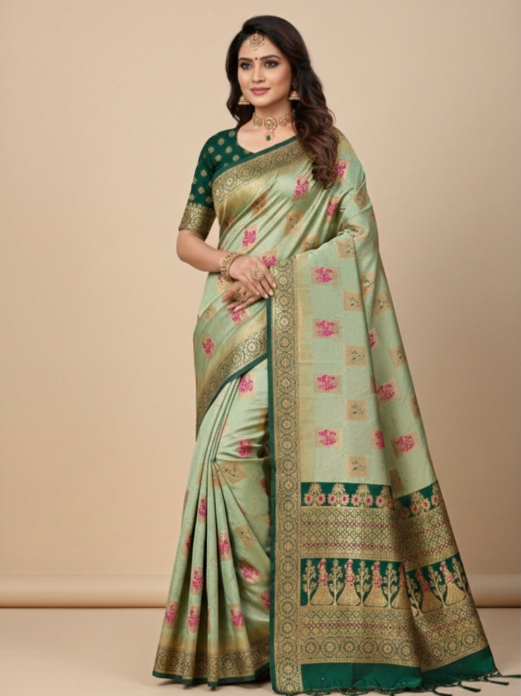 Women’s Green Traditional Saree with Elegant Ethnic Design for Festive & Wedding Wear