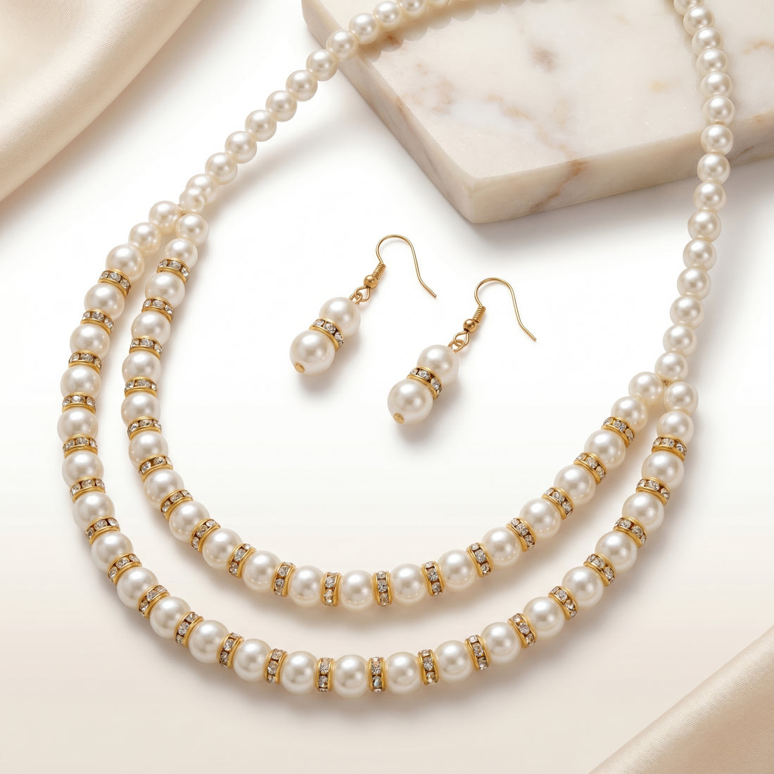 Elegant Pearl Necklace & Earrings Set – Anti-Tarnish Jewellery