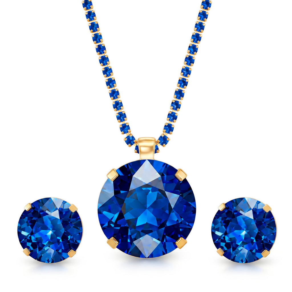 Royal Blue Crystal Anti-Tarnish Necklace & Earrings Set