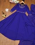 Women’s Royal Blue Anarkali Dress with Embellished Neckline