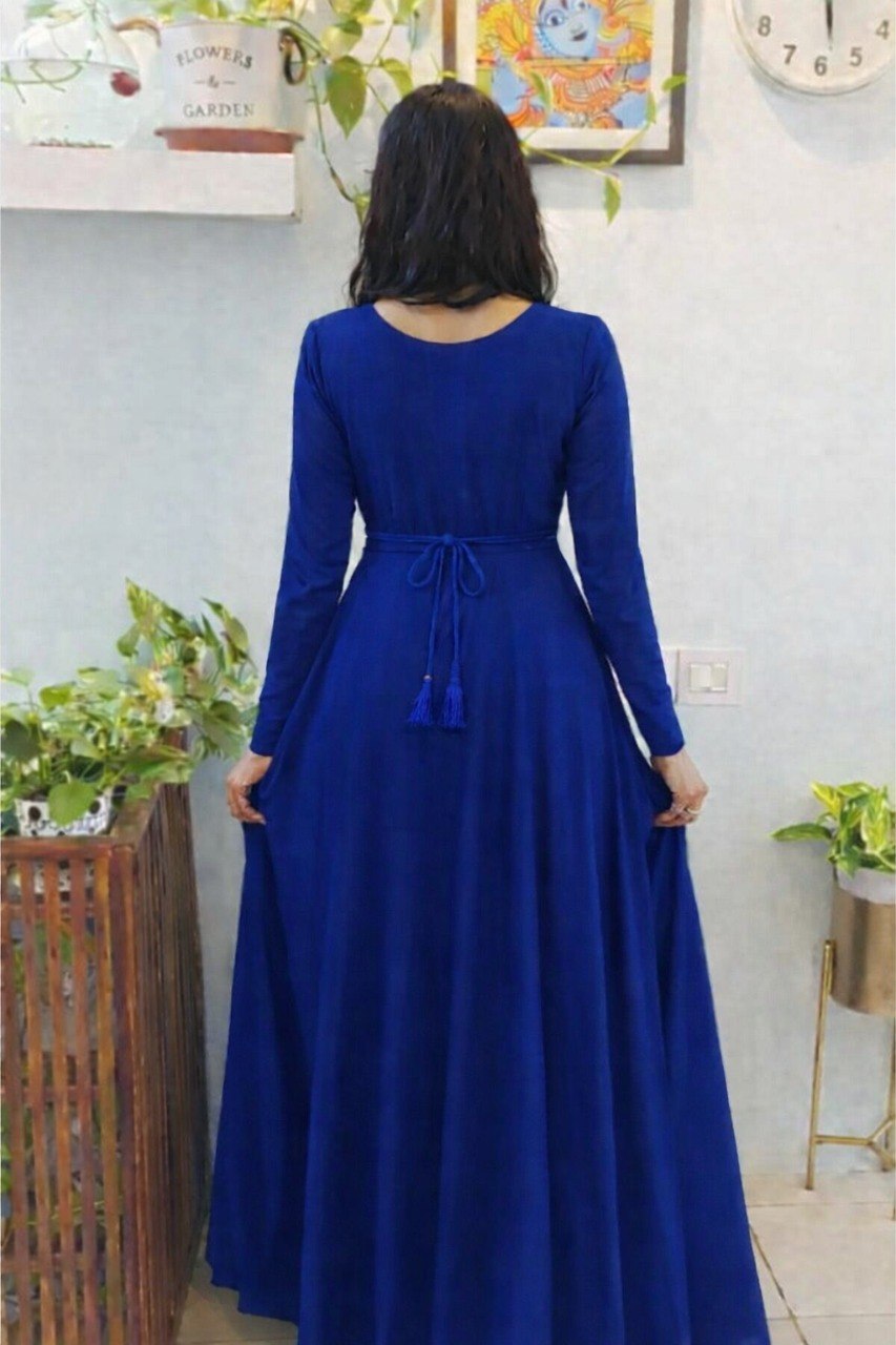 Women’s Royal Blue Anarkali Dress with Embellished Neckline