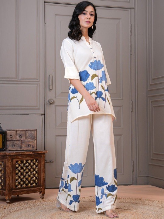 Women’s Printed Co-Ord Set – Floral Printed Kurta & Palazzo Pants Set