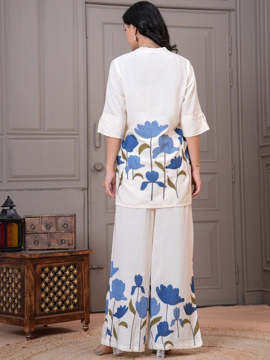 Women’s Printed Co-Ord Set – Floral Printed Kurta & Palazzo Pants Set
